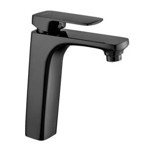 Parryware T2346A5 Quattro Tall Body Basin Mixer - Shiny Black Brass Tall Spout Faucet, Single Lever, Deck-Mounte